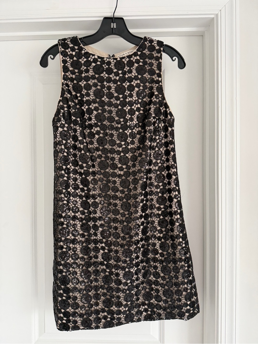 Alice + Olivia Black Lace Dress with Nude Underlay